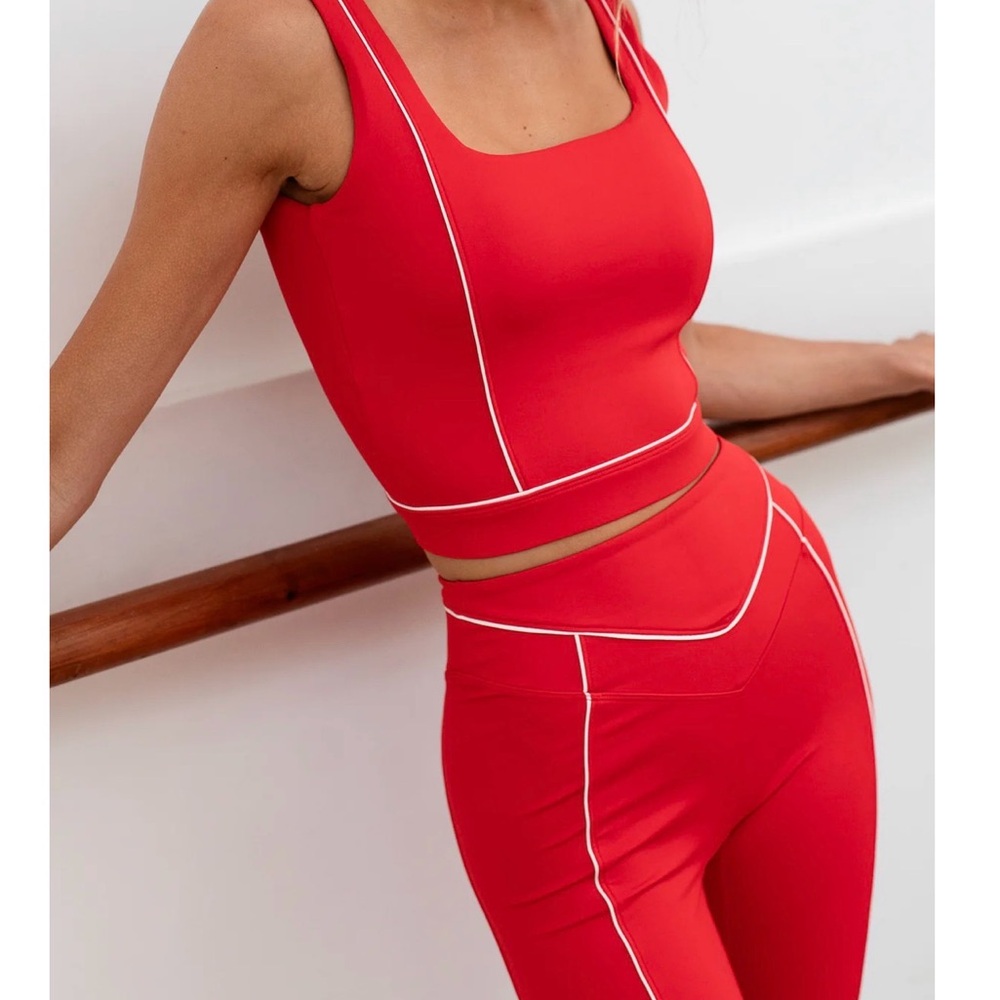 NWT Yellow the Label Piped Crop Tank and High-Waist Leggings Set in red